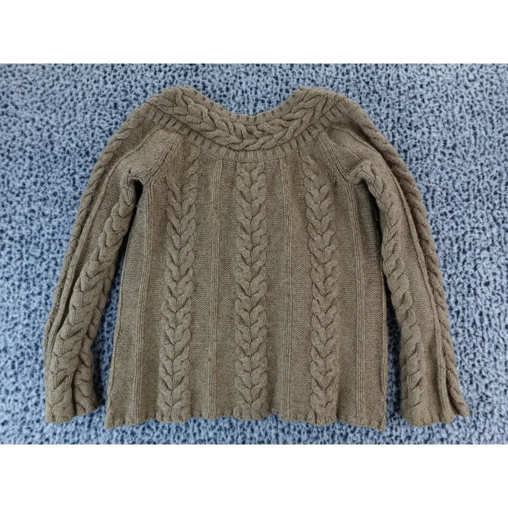 Old Navy Women Cable Knit V Neck Sweater Brown Long Sleeve Buttons Size Medium‎